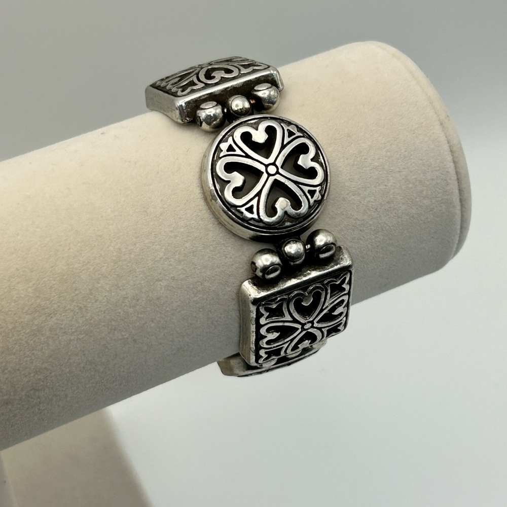 Brighton Jewelry Circle Square Bracelet Silver Plated Hearts Chunky Link 8"